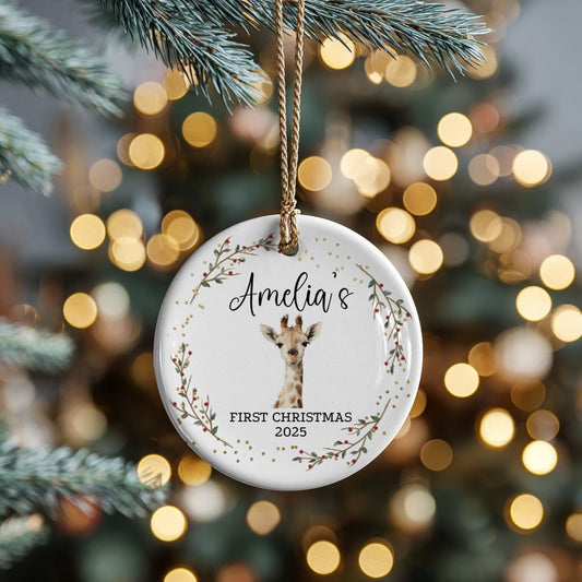 Personalized Baby Ornament • Baby's First Christmas Ornament, New Baby Keepsake, Giraffe Nursery Baby Shower Gift