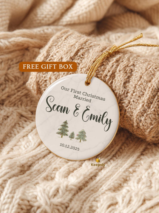 Married Ornament • Personalized Couple Keepsake • Custom Name Ornament 2026 • Newlywed Gift