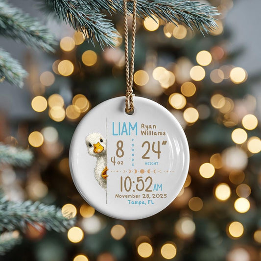 Peekaboo Birth Stats Ornament • Personalized Newborn Gift • Custom Baby Name Keepsake • Nursery Decor