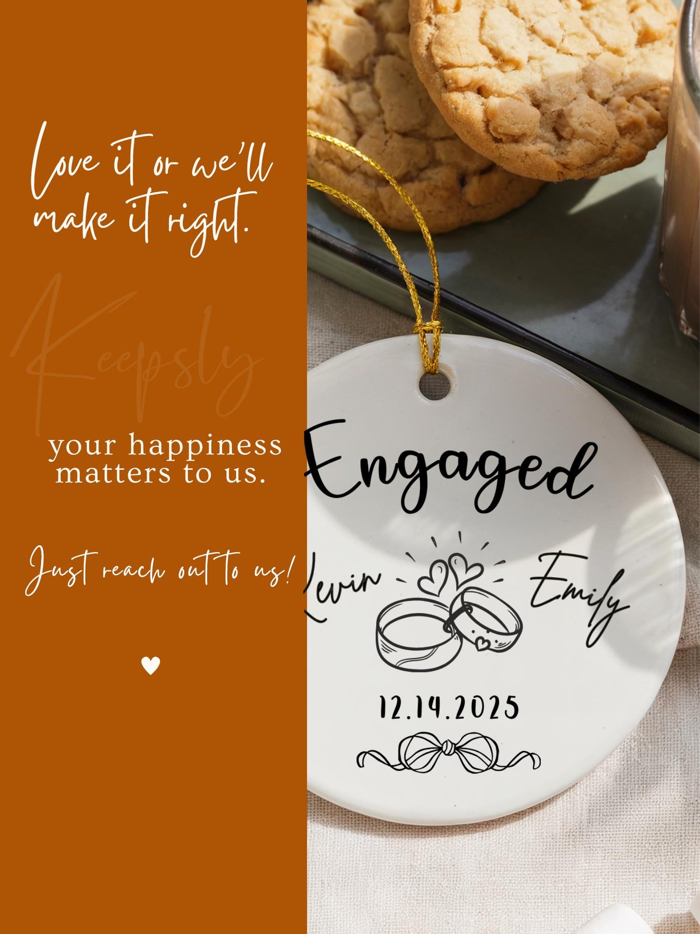 Engagement Ornament • Personalized Engaged Ornament Couples Keepsake Bridal Shower Gift