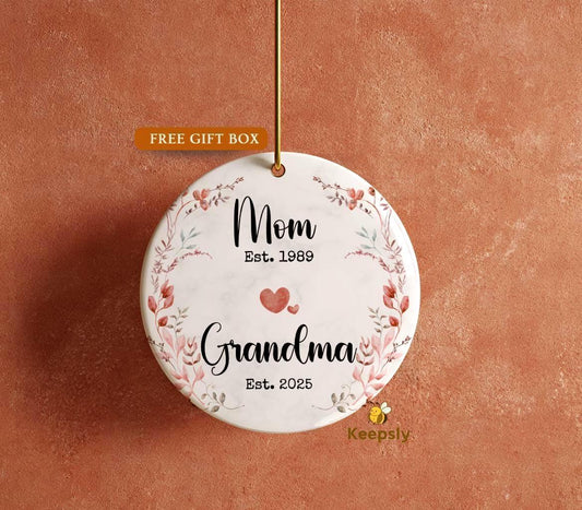 Personalized Mom to Grandma Ceramic Ornament, Mother's Day Gift, Wildflower Grandma Gift