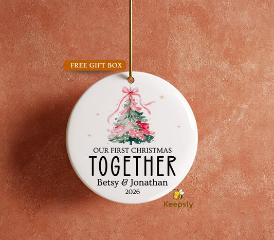 Personalized First Christmas Together Ornament: New Couple Keepsake Porcelain Finish