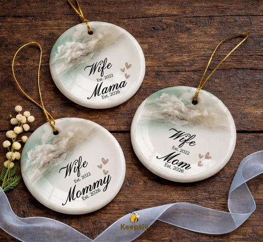 Personalized Wife to Mom Ornament, First Mother's Day Keepsake, Cloud Design Ceramic (Est. 2026)