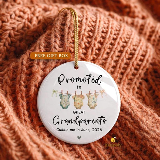 Promoted to Grandparents Ornament, Baby Announcement Gift, Custom Year 2026