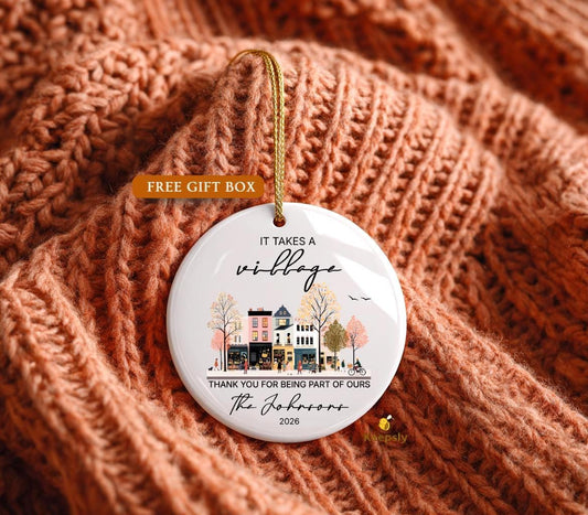 It Takes a Village Christmas Ornament, Personalized Thank You Gift for Nanny, Teacher Appreciation Keepsake