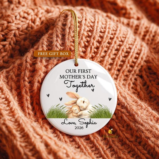 Personalized Bunny Mama First Mothers Day Ornament, Custom Rabbit Keepsake 2026