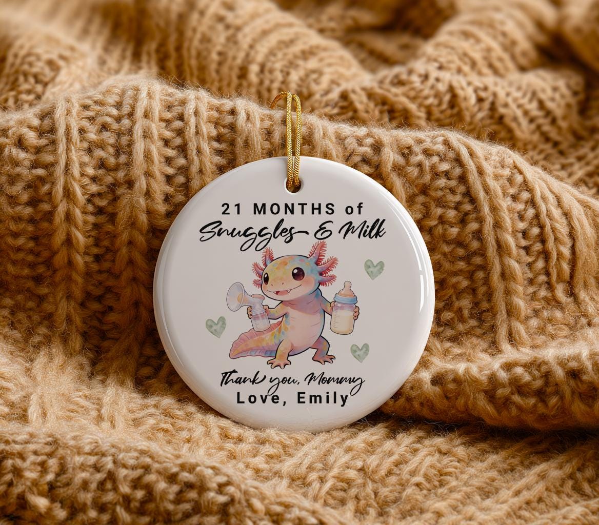 PERSONALIZED Axolotl Breastfeeding Ornament, Baby to Mom Keepsake, Pumping & Weaning Milestone Gift for New Mama