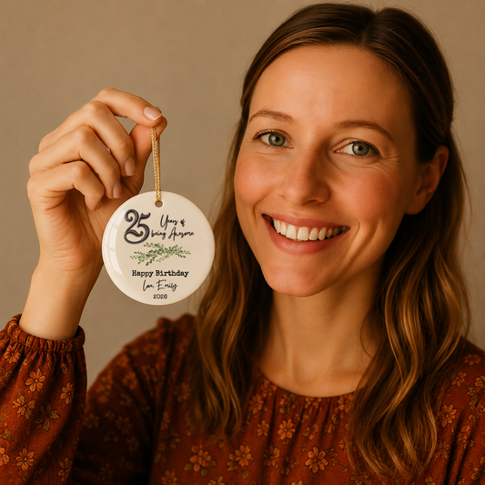 Personalized 25th Birthday Gifts for Her Quarter Century Ceramic Ornament