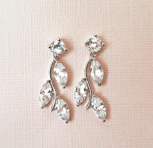 cubic zirconia leaf earrings