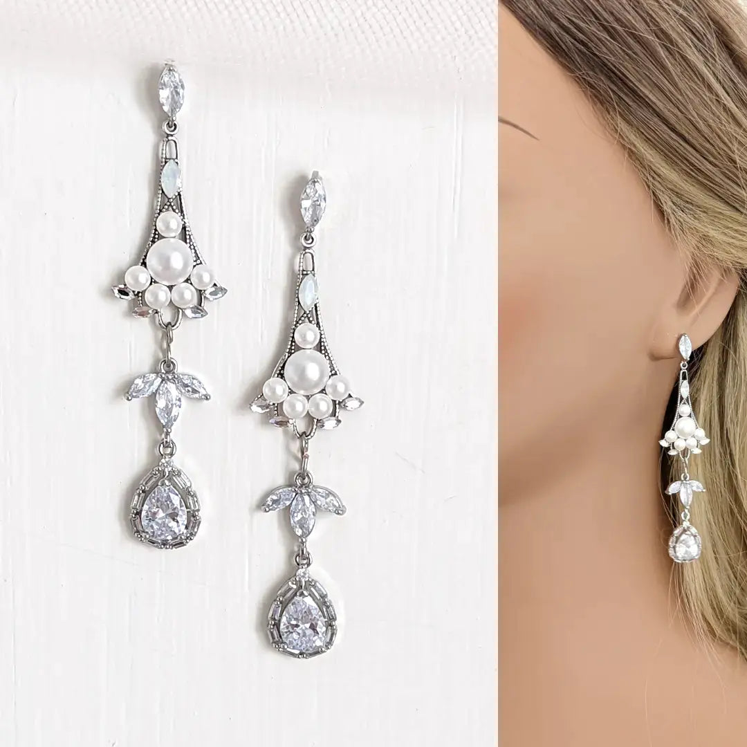 Statement Wedding Earrings Crystal, Art Deco | 97578 - JazzyAndGlitzy