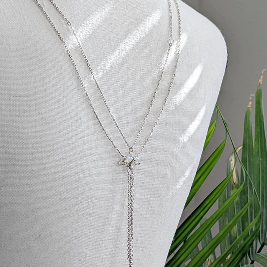 Backdrop Lariat Necklace with Opal Leaf - JazzyAndGlitzy