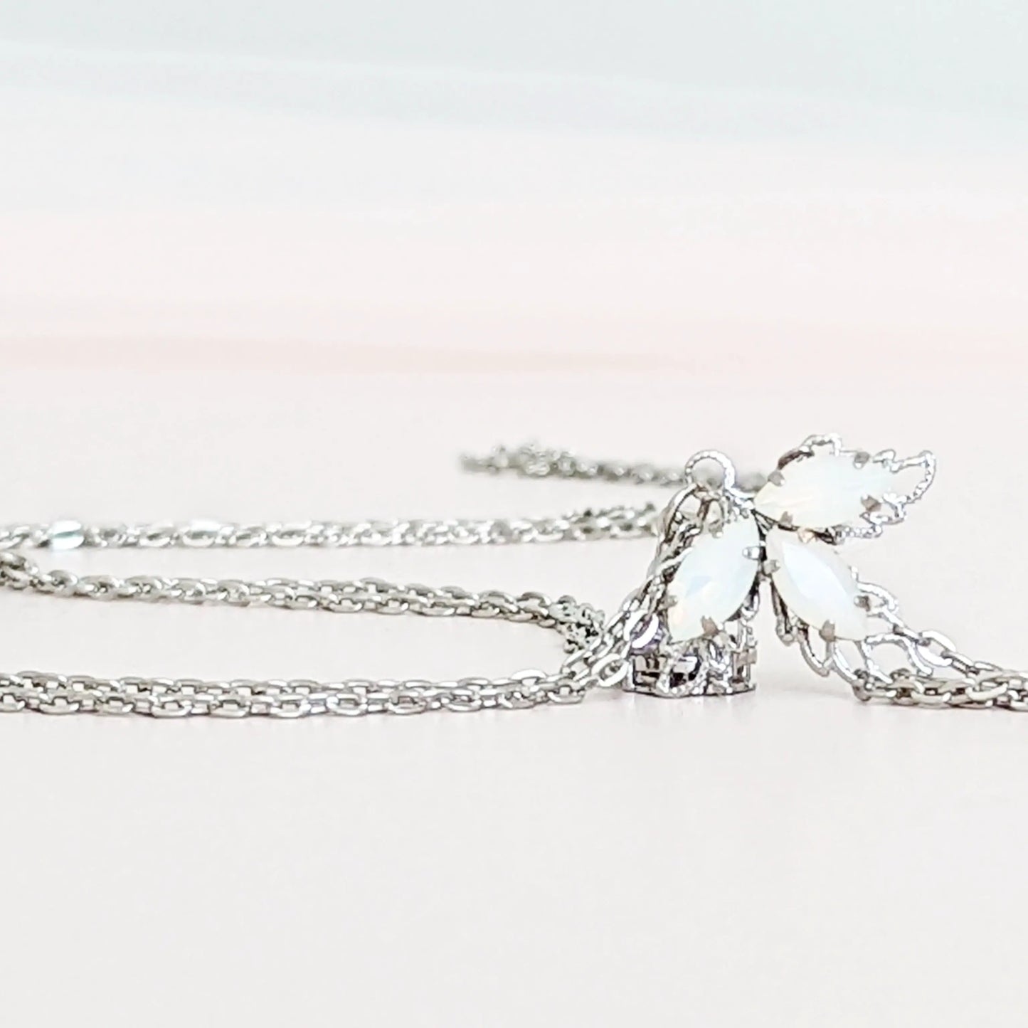 Backdrop Lariat Necklace with Opal Leaf - JazzyAndGlitzy