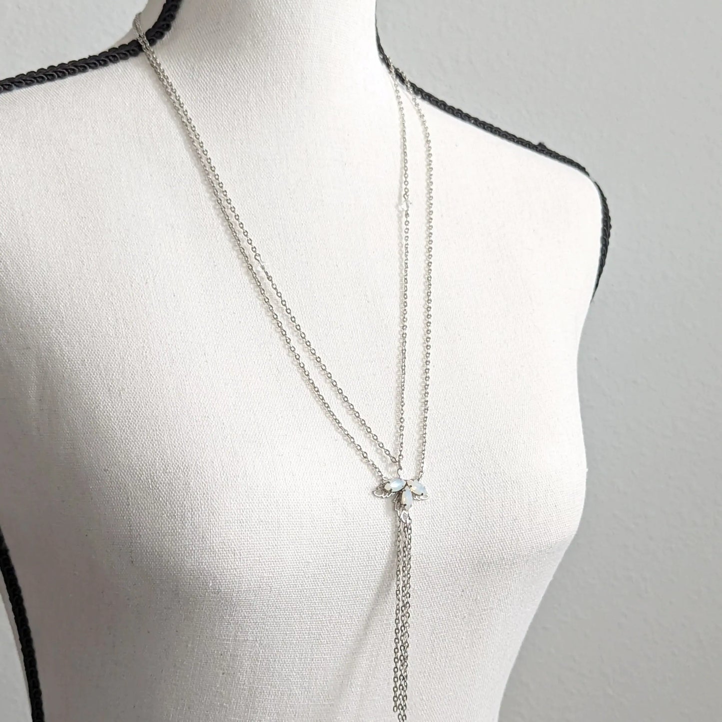 Backdrop Lariat Necklace with Opal Leaf - JazzyAndGlitzy