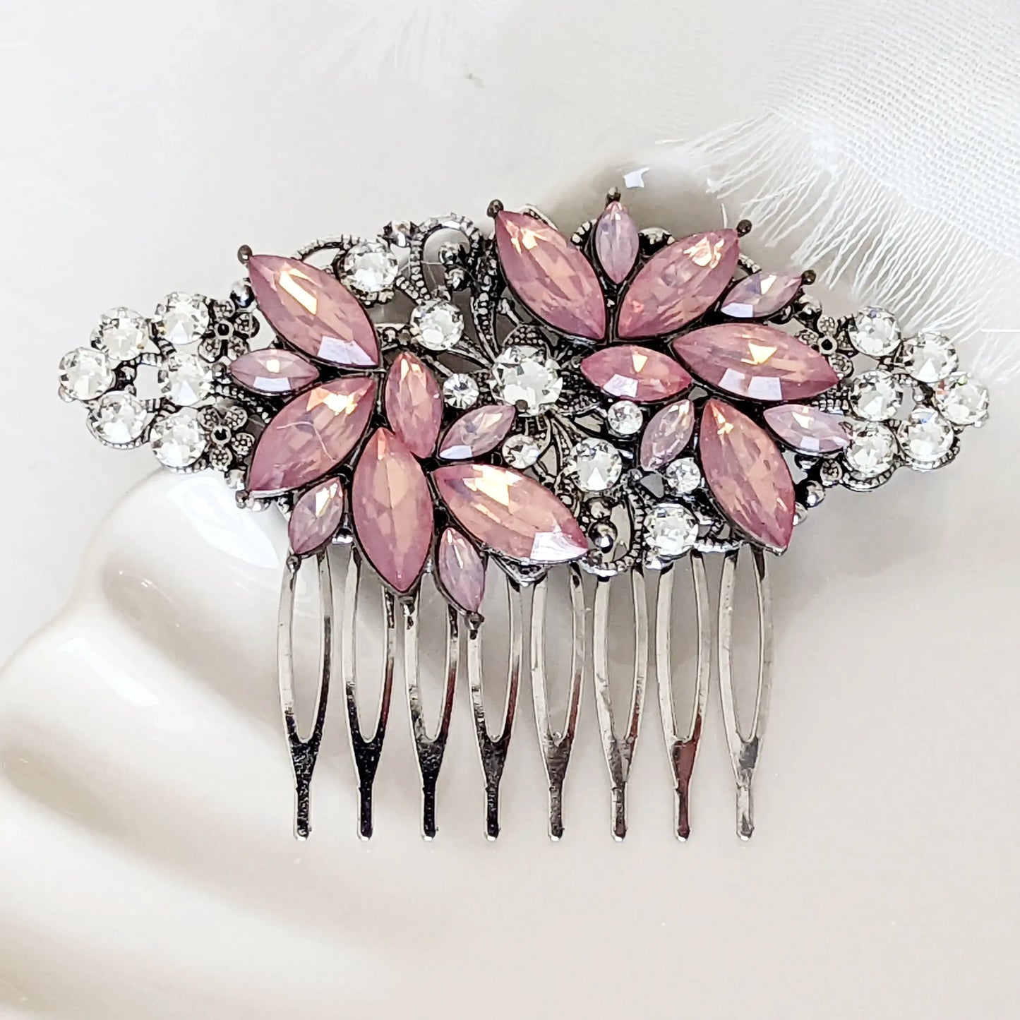 Pink Opal Floral Hair Comb - JazzyAndGlitzy