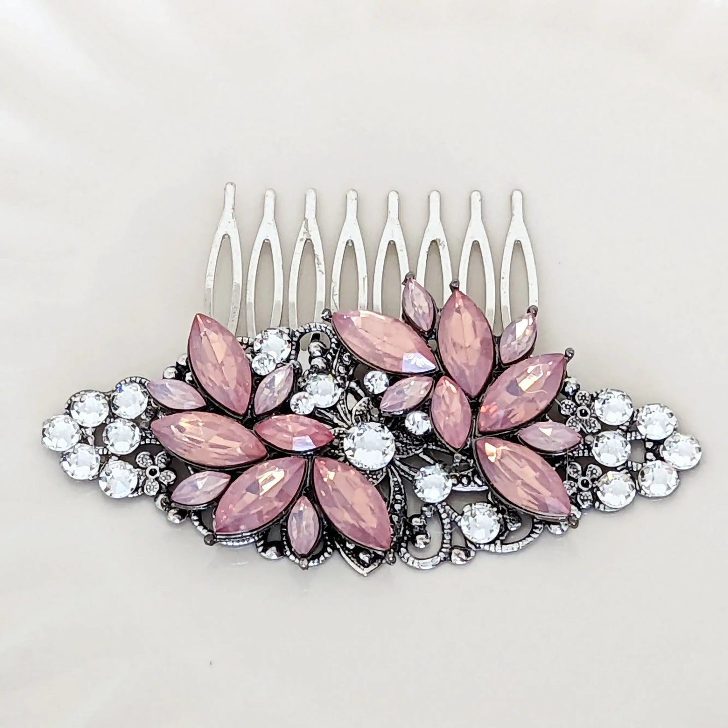 Pink Opal Floral Hair Comb - JazzyAndGlitzy