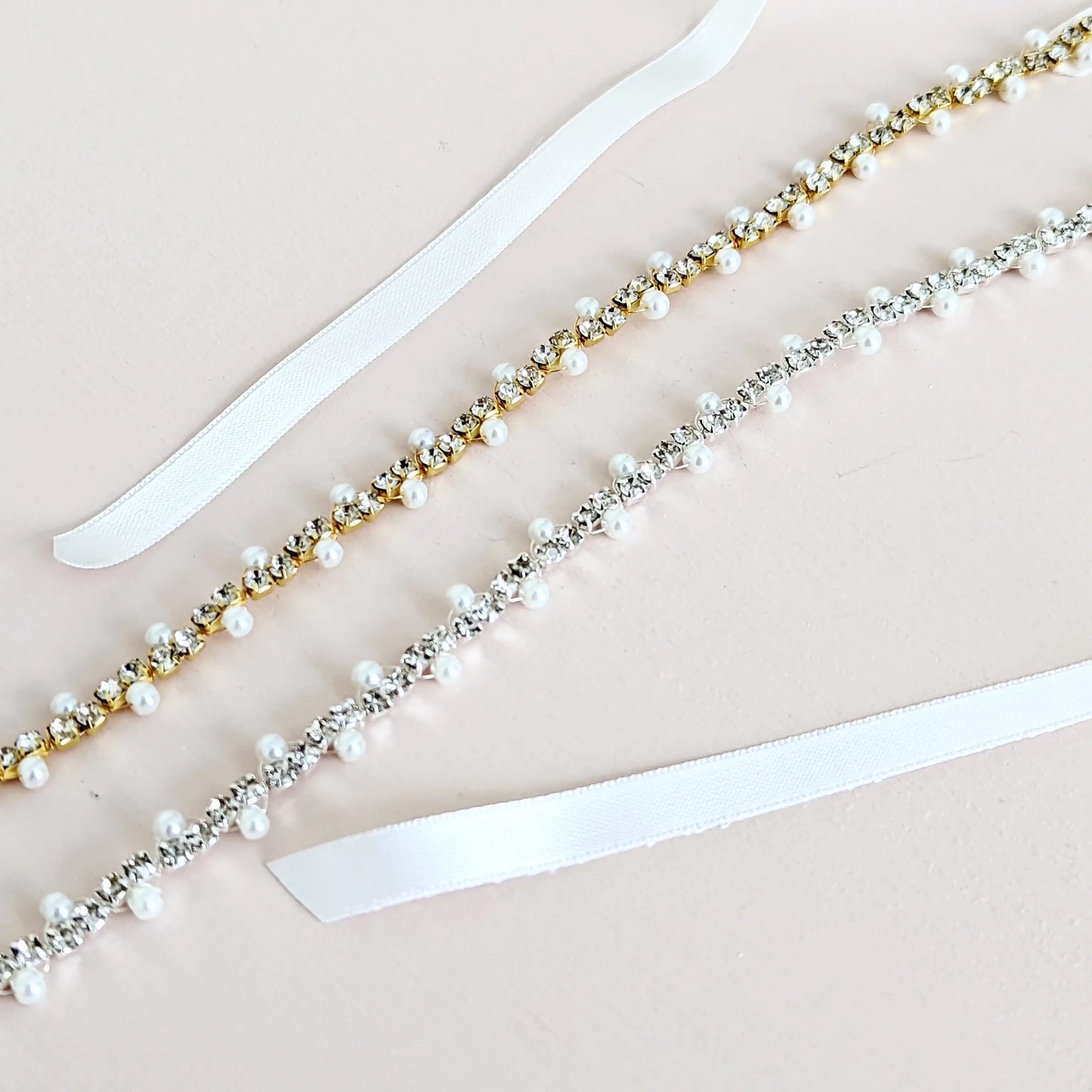 Thin Wedding Dress Sash, pearl and rhinestone bridal belt