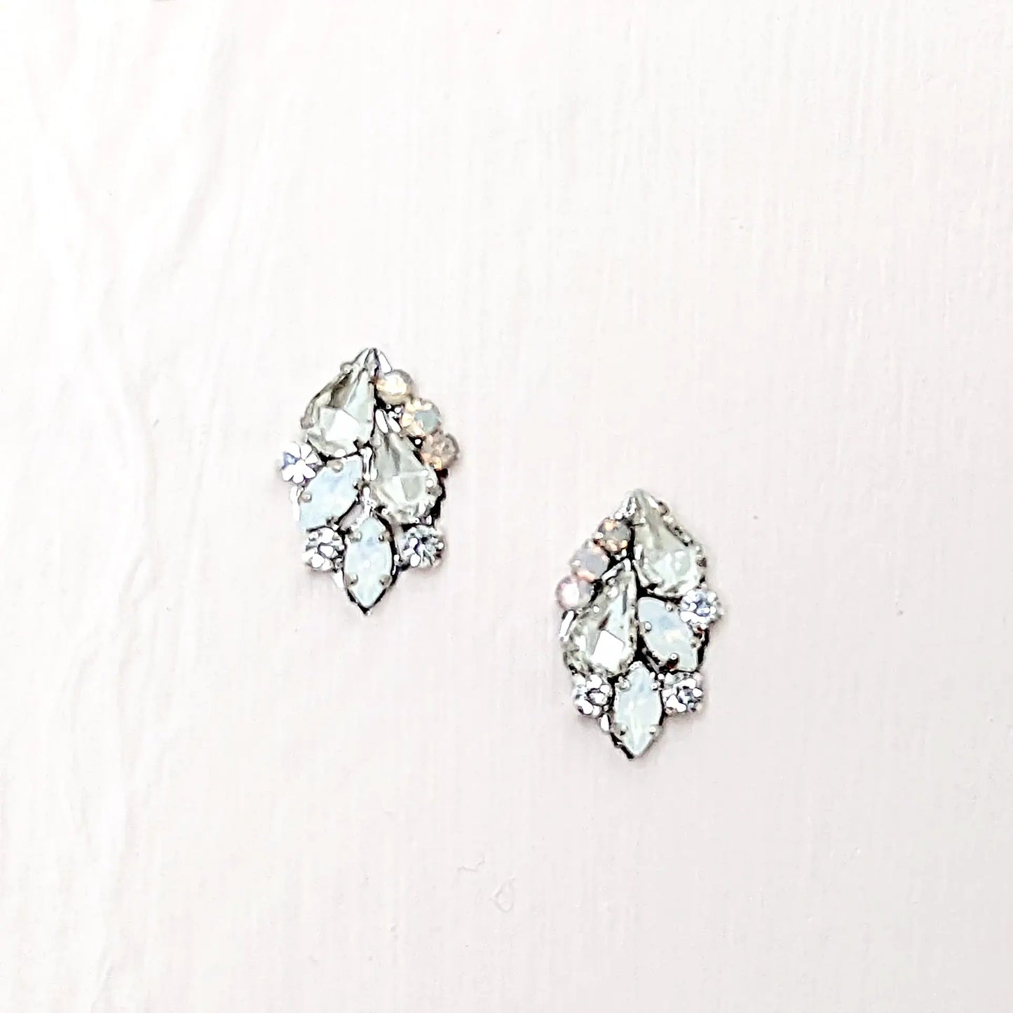 Vintage Bridal Earrings, Cluster White Opal Studs - JazzyAndGlitzy