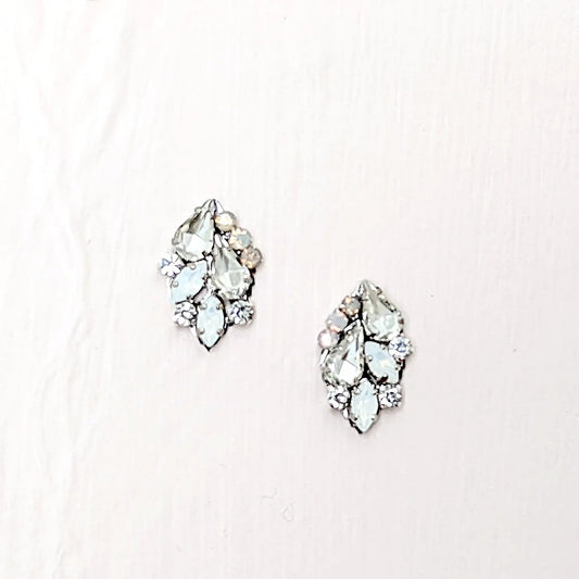 Vintage Bridal Earrings, Cluster White Opal Studs - JazzyAndGlitzy