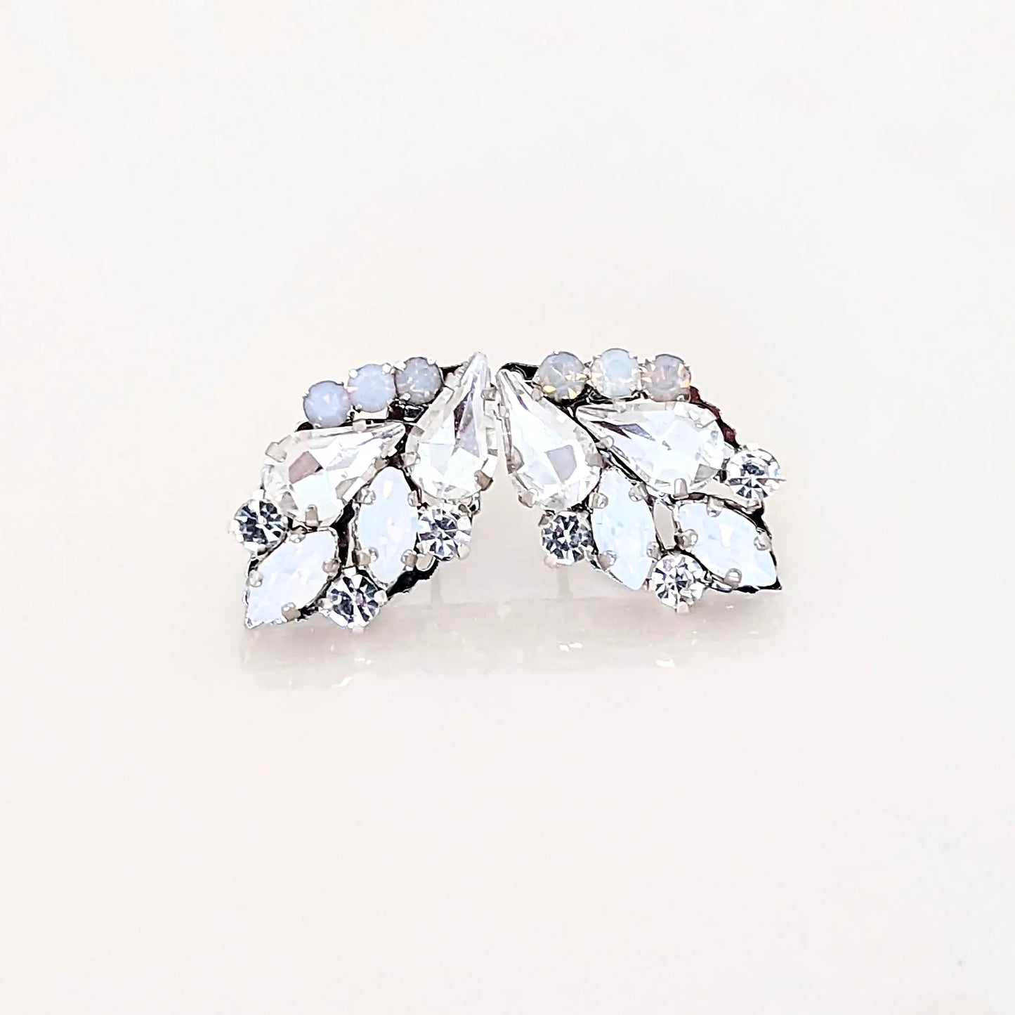 Vintage Bridal Earrings, Cluster White Opal Studs - JazzyAndGlitzy