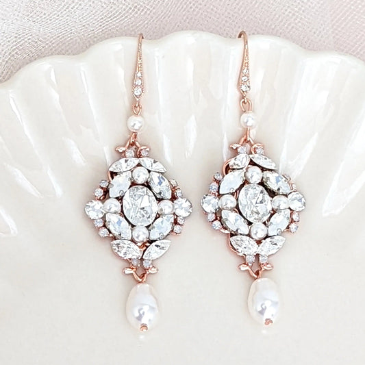 Rose Gold Wedding Earrings - JazzyAndGlitzy