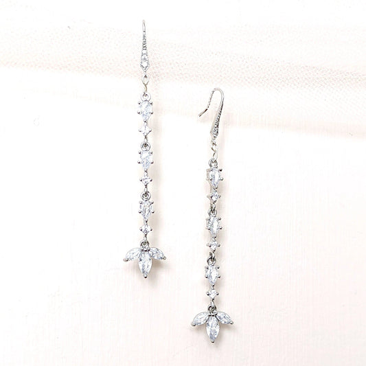 Long Drop Earrings, Sterling SIlver, CZ - Earrings