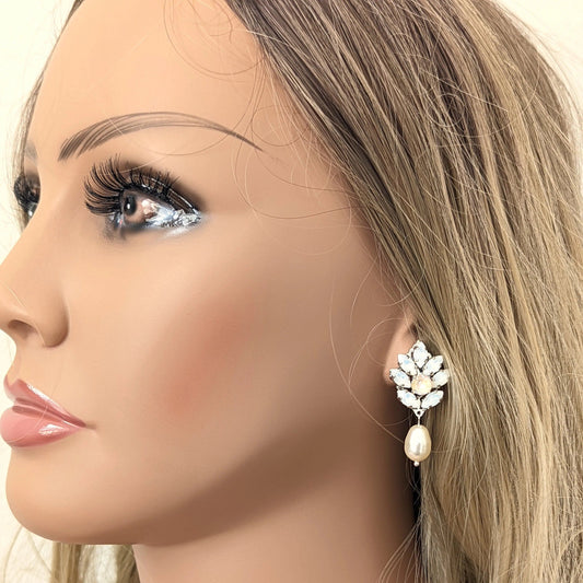 Art Deco White Opal Marquise Cluster Dangle Studs | 2033 - Earrings - JazzyAndGlitzy
