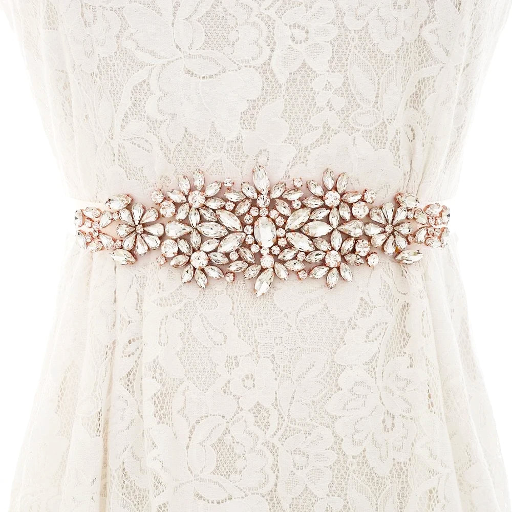 Rose Gold Crystal Handmade Wedding Dress Belt