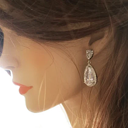 Glamorous Earrings with Cubic Zirconia Drops