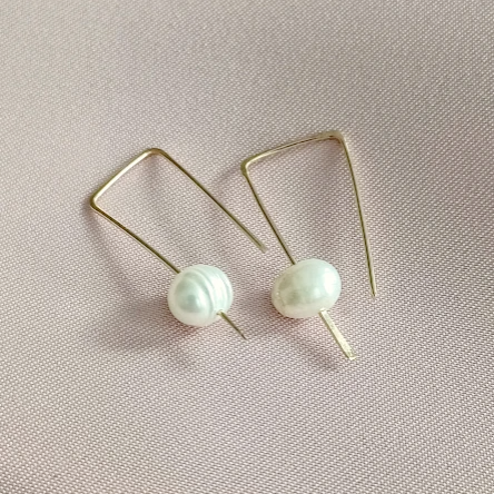 Gold Filled Freshwater Pearl Modern Earrings - JazzyAndGlitzy