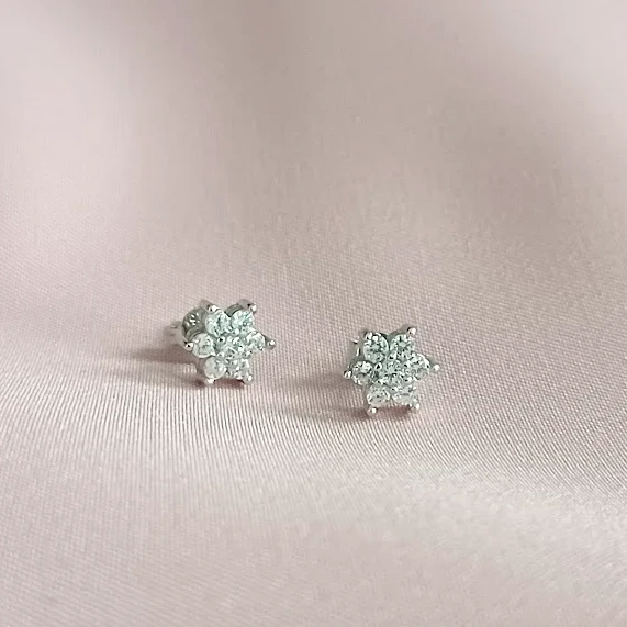 Cubic Zirconia Flower Shaped Stud Earrings