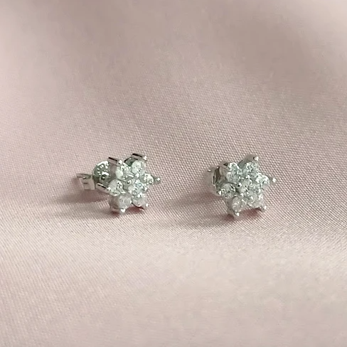 Cubic Zirconia Flower Shaped Stud Earrings