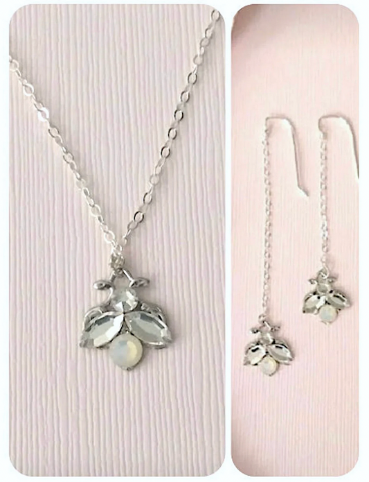 Dainty Crustal Bridal Necklace Cluster Long Earrings - JazzyAndGlitzy