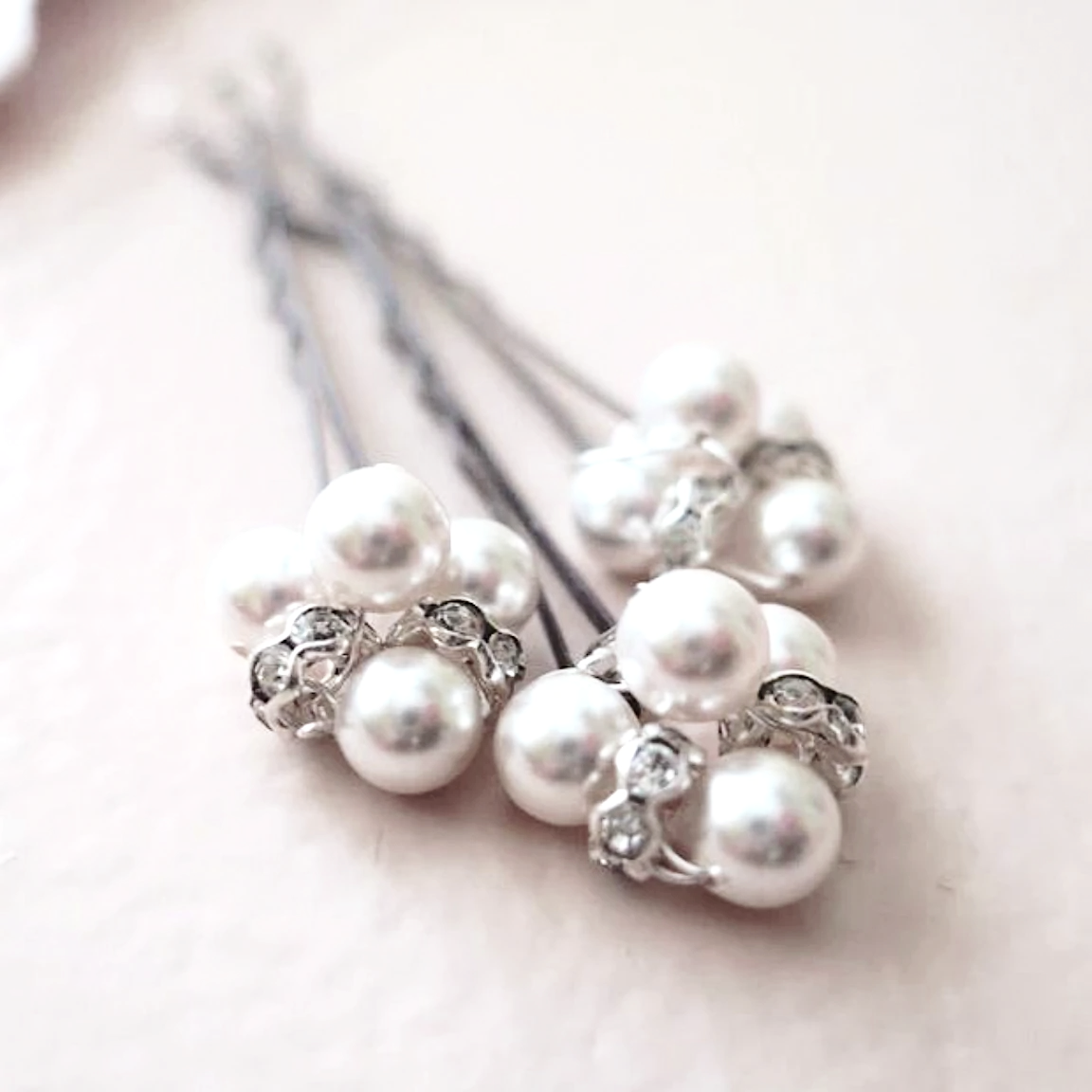 Rose Gold Bridal Pearl Hair Pins Dainty - JazzyAndGlitzy