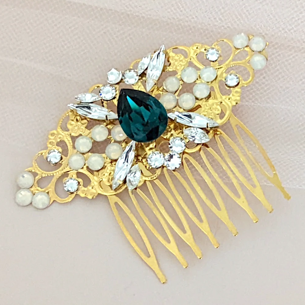 Emerald Hair Comb - Hair Combs - JazzyAndGlitzy