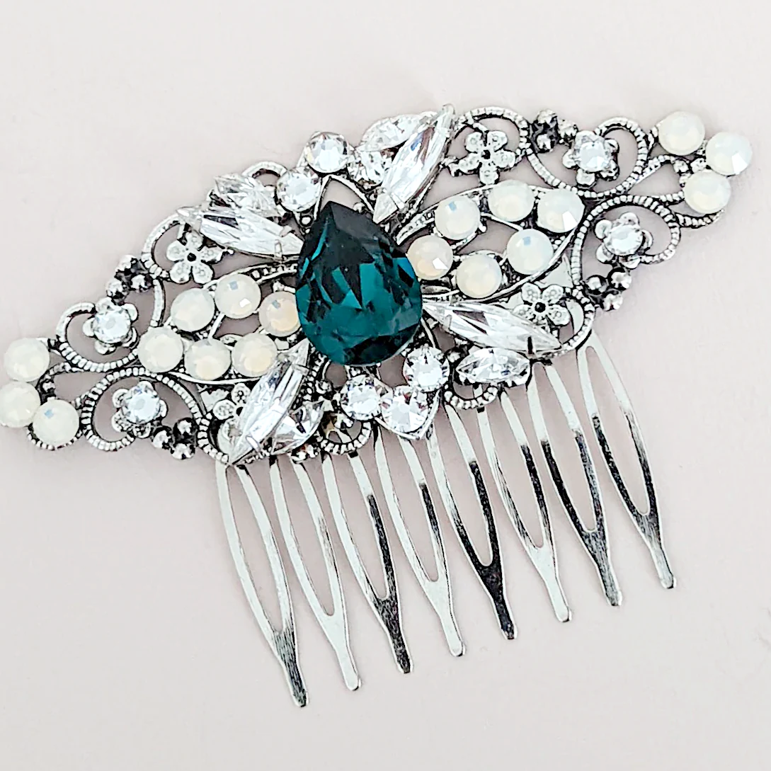 Emerald Hair Comb - Hair Combs - JazzyAndGlitzy