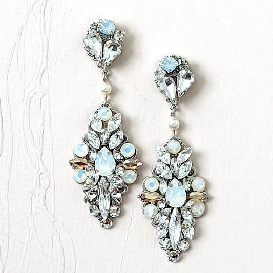 Vintage Style Crystal Wedding Earrings with Opal | SERAPA - JazzyAndGlitzy