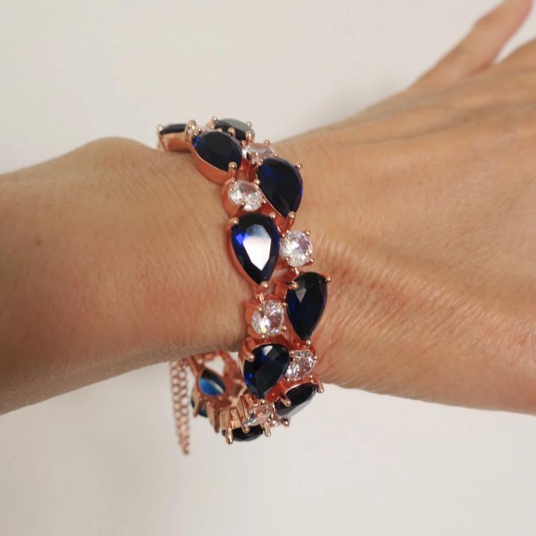 Sapphire Blue Crystal Rose Gold Bracelet
