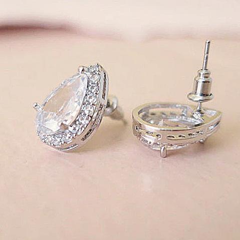 Cubic Zirconia Teardrop Stud Earrings 16mm