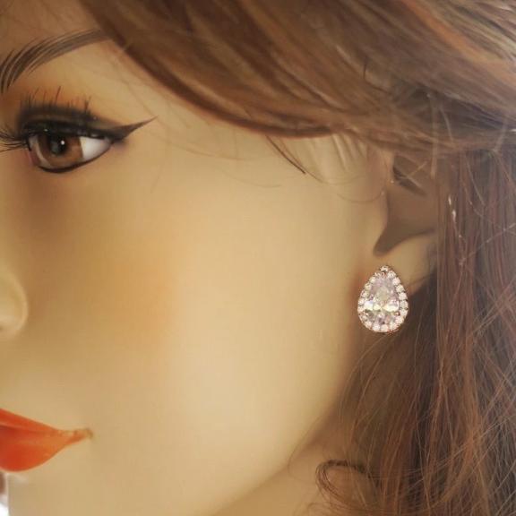 Cubic Zirconia Teardrop Stud Earrings 16mm