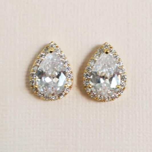 Cubic Zirconia Teardrop Stud Earrings 16mm