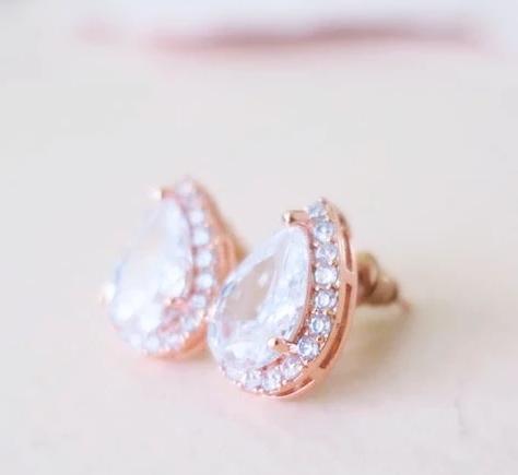 Cubic Zirconia Teardrop Stud Earrings 16mm