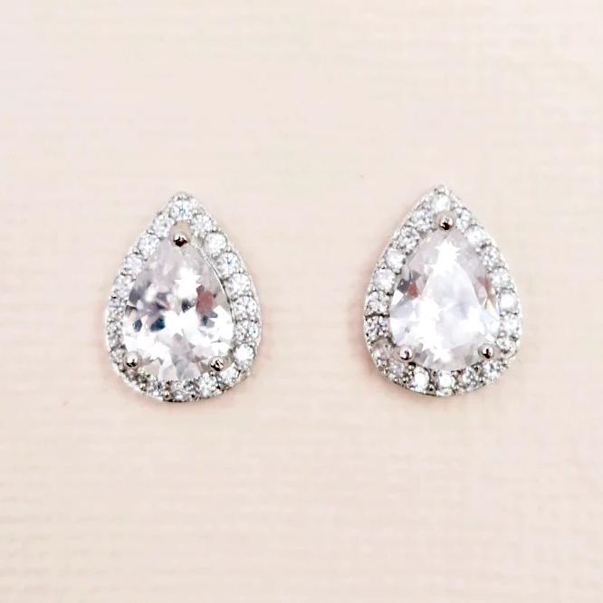 Cubic Zirconia Teardrop Stud Earrings 16mm