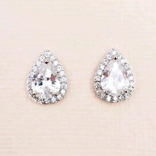 Cubic Zirconia Teardrop Stud Earrings 16mm