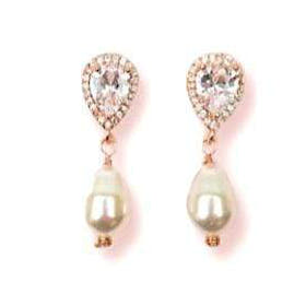 CZ Pave Drop Swarovski Pearl Earrings for Weddings