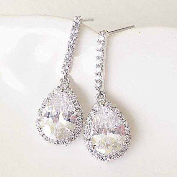 CZ Pave Teardrop Dangle Earrings