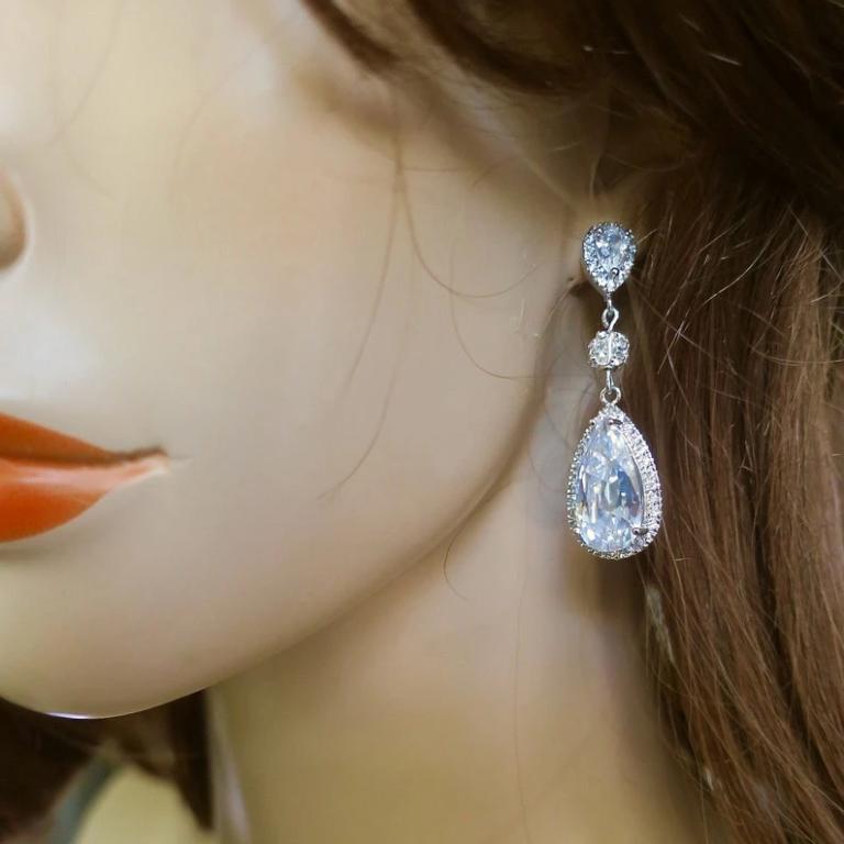 Long Drop Earrings with Cubic Zirconia and Swarovski Pearl