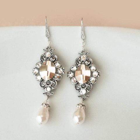 Long Wedding Earrings with Golden Swarovski Crystals MAE