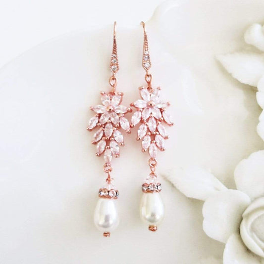 CZ Leaf Dangle Earrings Pam