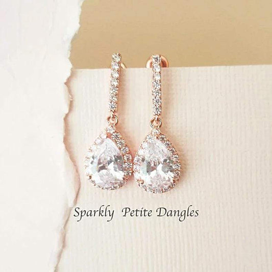 Rose Gold Drop Cubic Zirconia Earrings