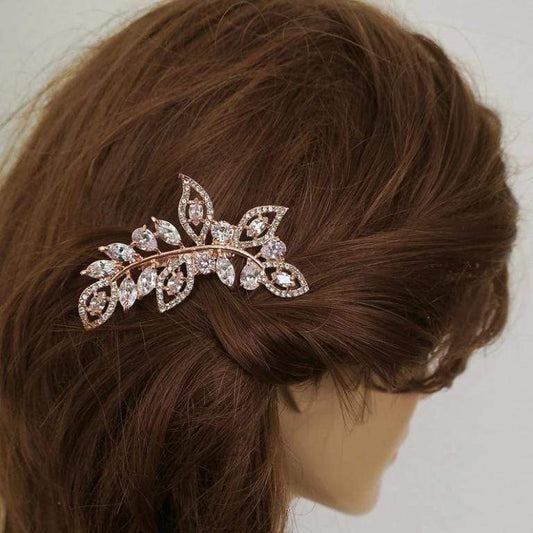 Gold Bridal Hair Comb With CZ Leaves